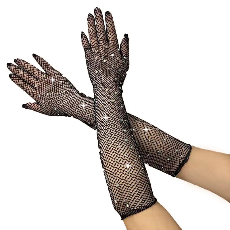 Sexy elastische Strass Mesh Handschuhe Leistung lange Handschuh Zubehör