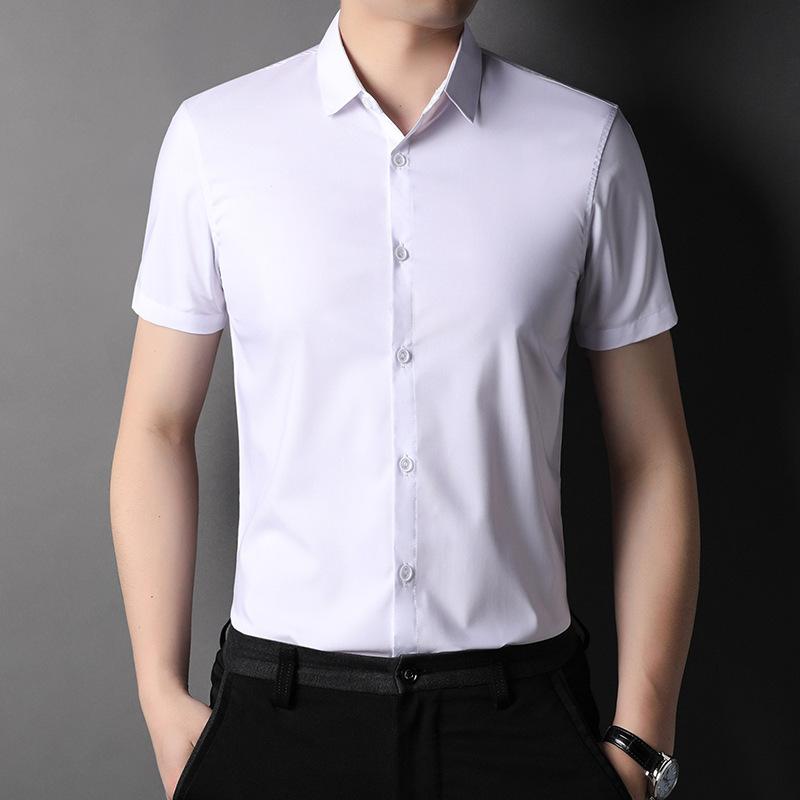 Summer New Men's Shirt Young and Middle-Aged Business Casual Solid Color Thin Non-Ironing Short-Sleeved Shirt