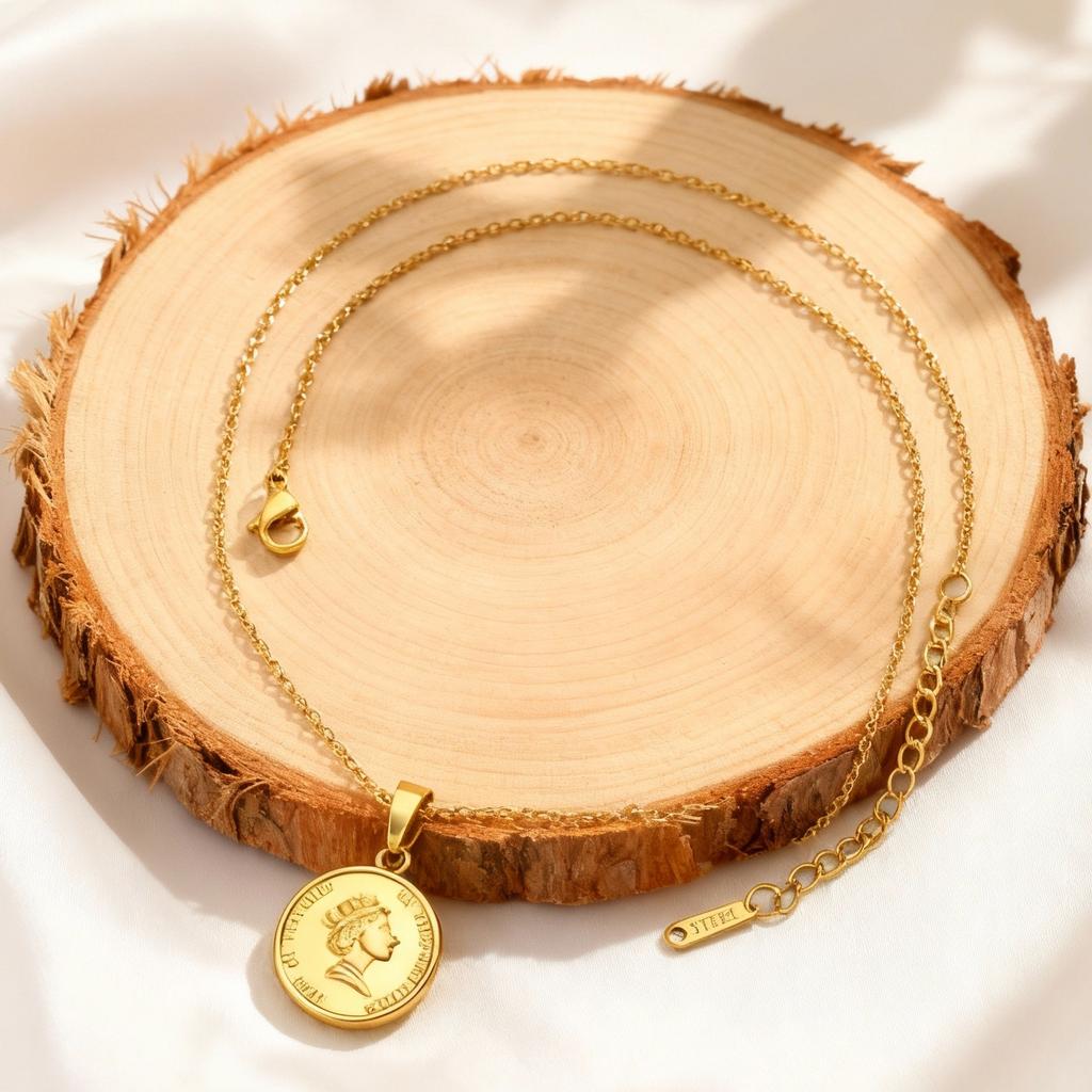 Collana Pendente Medaglia Regina Elisabetta Vintage, Moneta Ritratto Elisabetta in Acciaio Inossidabile per Donne, Gioiello di Moda Medaglia Dea