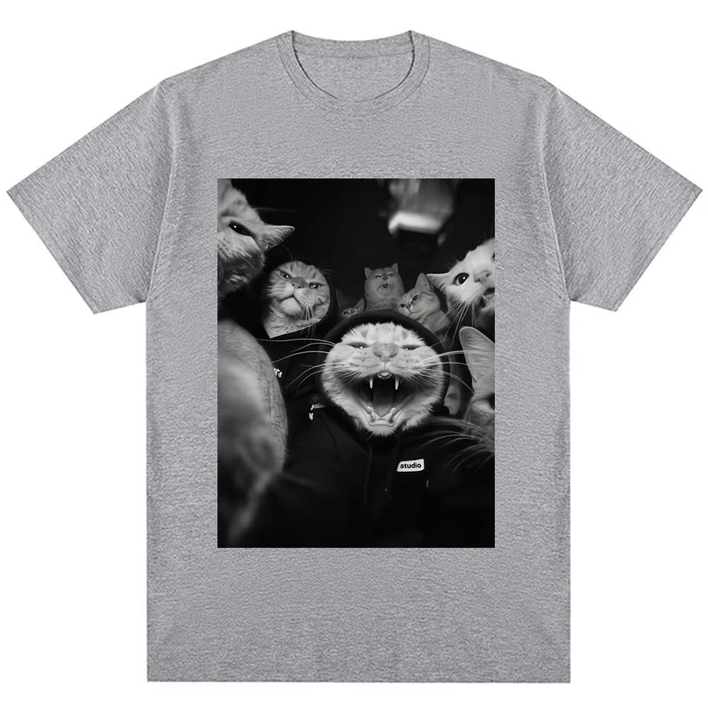 Lustige Katzenbande Meme Klassisches T-Shirt Herren Damen Mode Vintage Gothic T-Shirt Übergroß Baumwolle Lässig Geschenke T-Shirts Streetwear