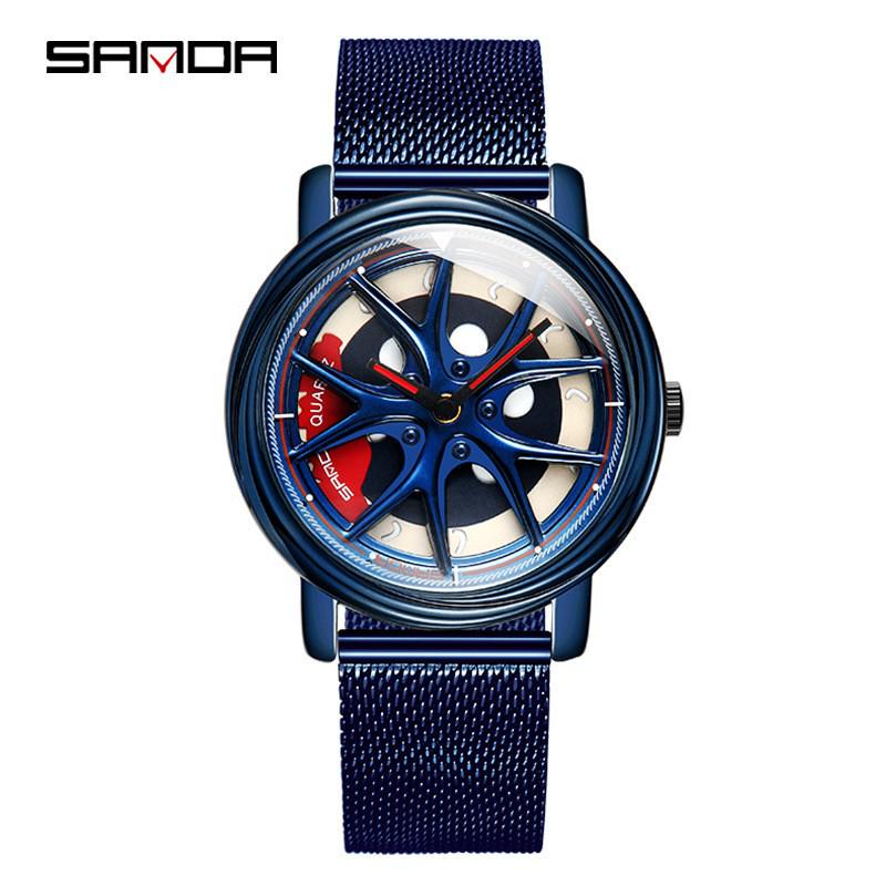 Sanda Men's Creative Rotating Quartz Wristwatch with Mesh Strap