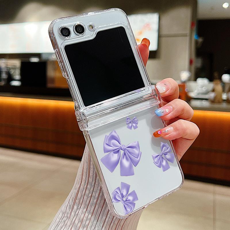 For Samsung Galaxy Z Flip6 Flip5 Flip4 Flip3 3PCS Folding Bowknot Cherry Pattern Transparent Hard Plastic Slim Phone Case Cover