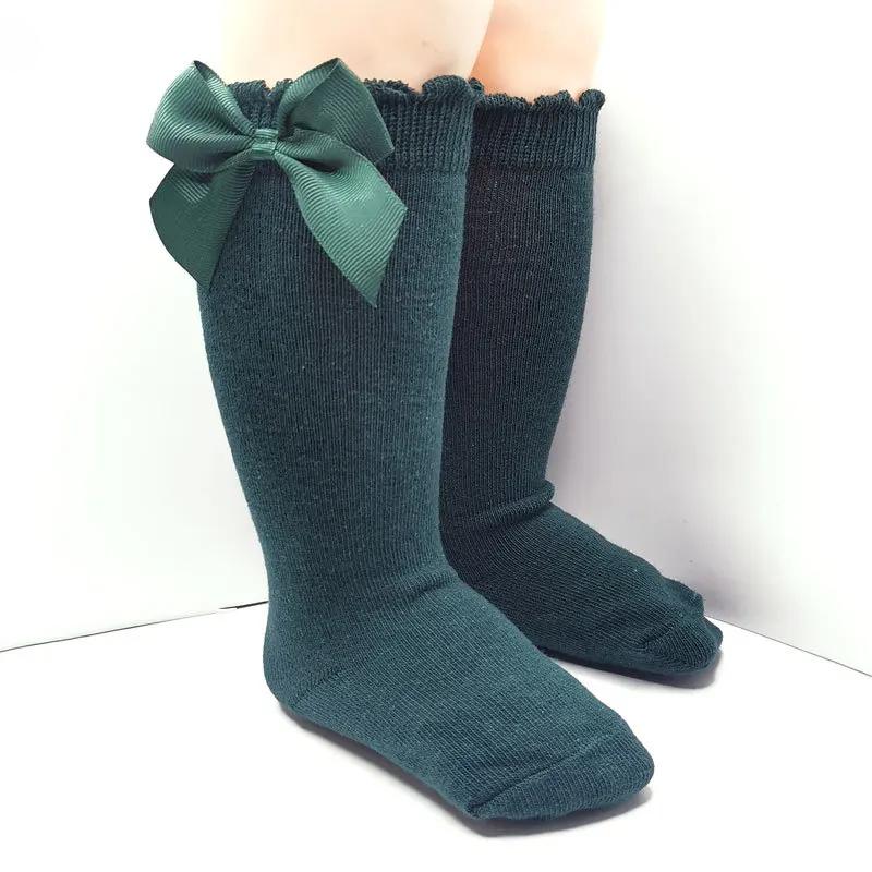 Infant Baby Girl Below Knee Socks, Solid Color Bow Decor Stockings Breathable Clothing Accessory Christmas Gift