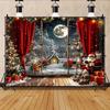 Christmas Day Party Decoration Background Cloth Winter Night View Santa Claus Tree Tapestry Home Curtain Polyester