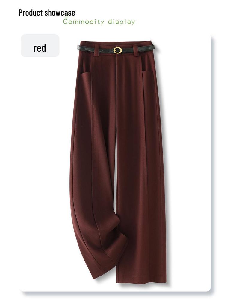 Women's 2025 Spring High-Waist Red Wide-Leg Drapey Pants