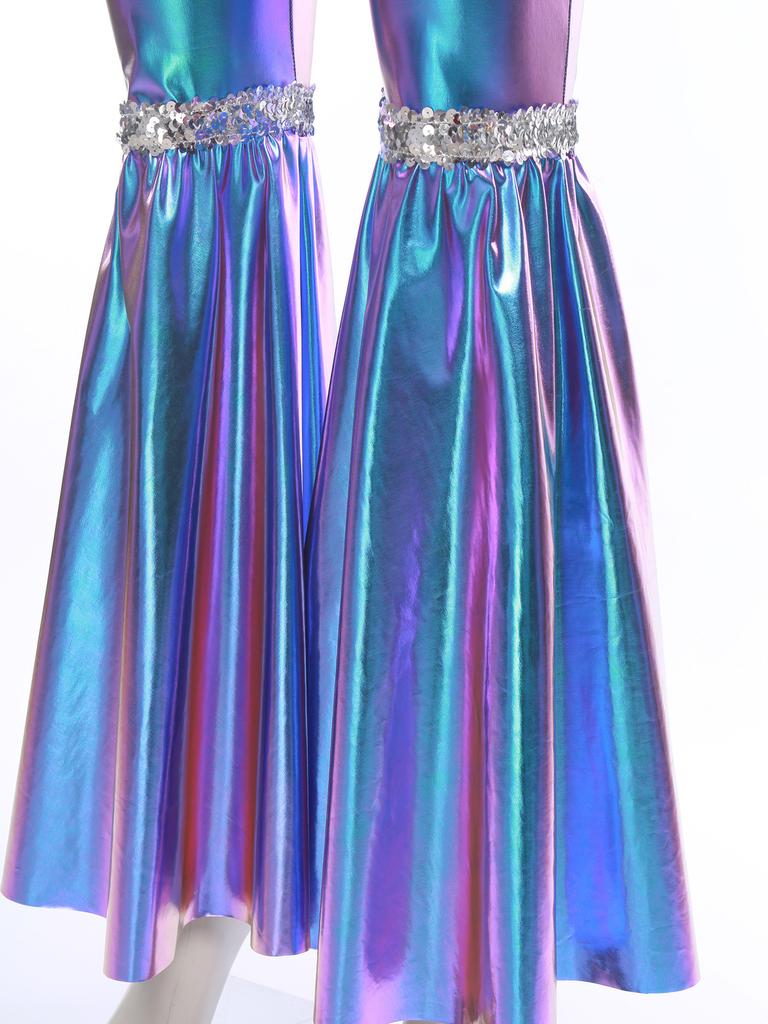 Dámský Retro Disco Kombinéza Límec V výstřih Bez rukávů Design s flitry Zvonové Kalhoty Přední zip Kombinéza