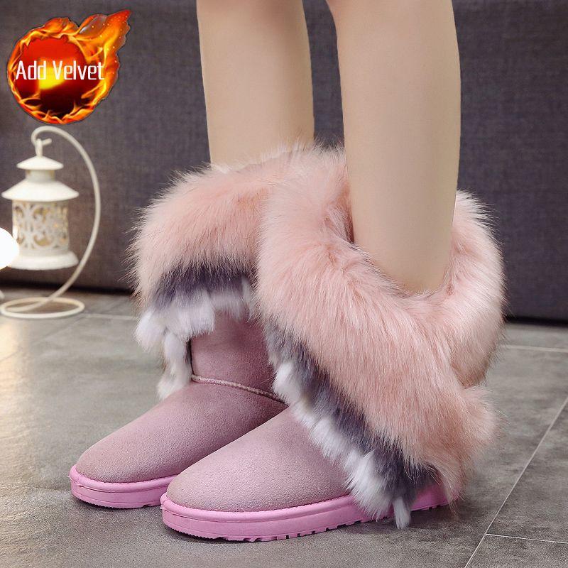 

Winter Round Toe Plush Mid Calf Furry Snow Boots for Women High Quality Hot Woman Shoes Non Slip Lamb 2025 New in Y2k Footwear 36