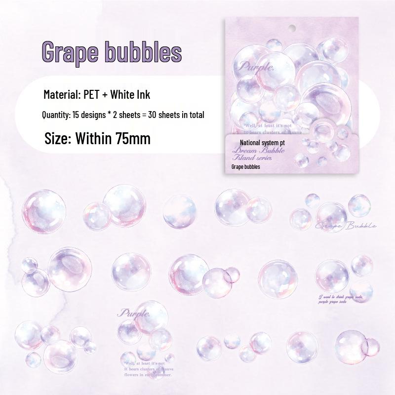 Dream Bubble Island PET Stickers: Colorful Bubble Painting for Journals & DIY Collages