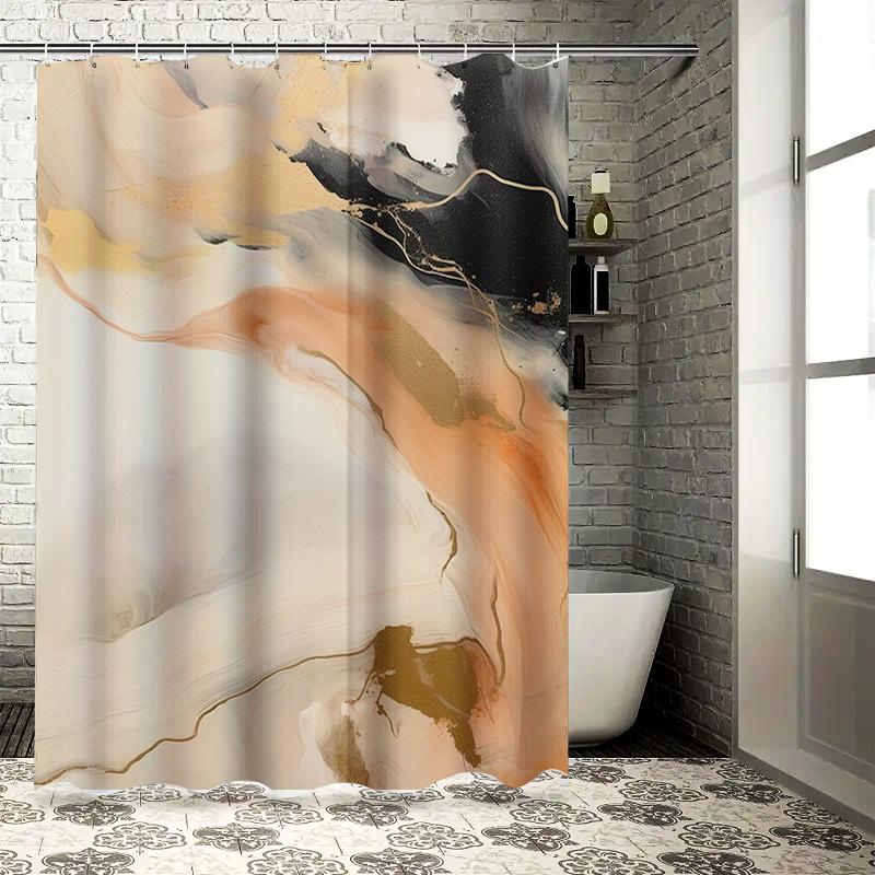 

Abstract Watercolor Shower Curtain Decorative Home Bath Accessories Set in Modern Black Gold White Orange Color 72x84 Inches (18 90x180cm
