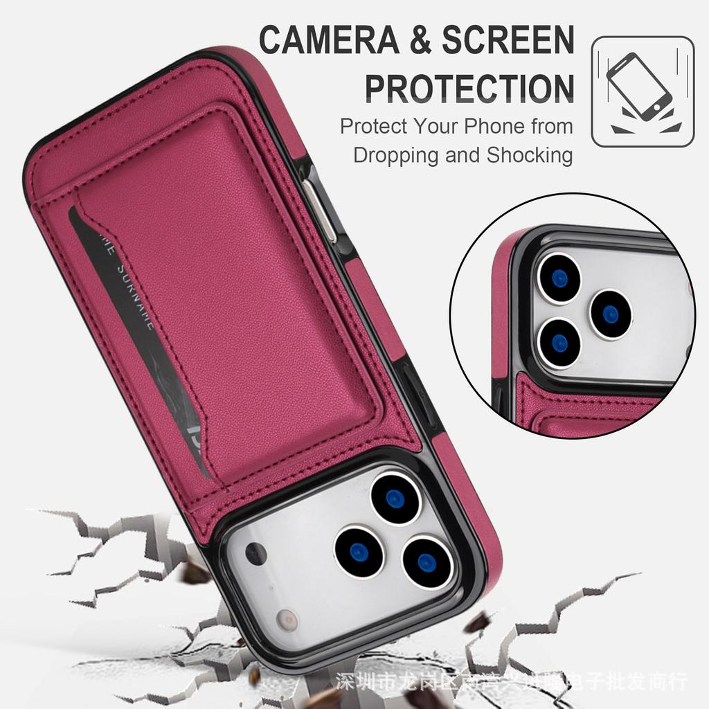 Applicable to iPhone16 mobile phone case Samsung S25 car magnetic suction bracket insert card sticker leather anti-drop protective case Google 9