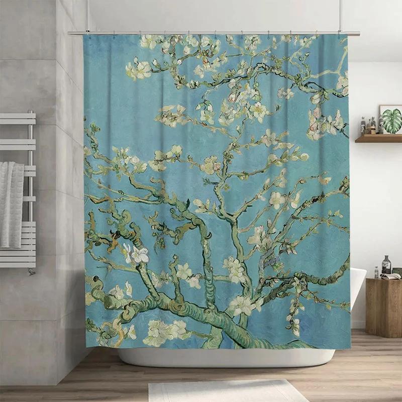 

Нежная цветущая занавеска для душа в стиле Ван Гога, декор для ванной комнаты для украшения дома, доступен индивидуальный размер 90x180cm