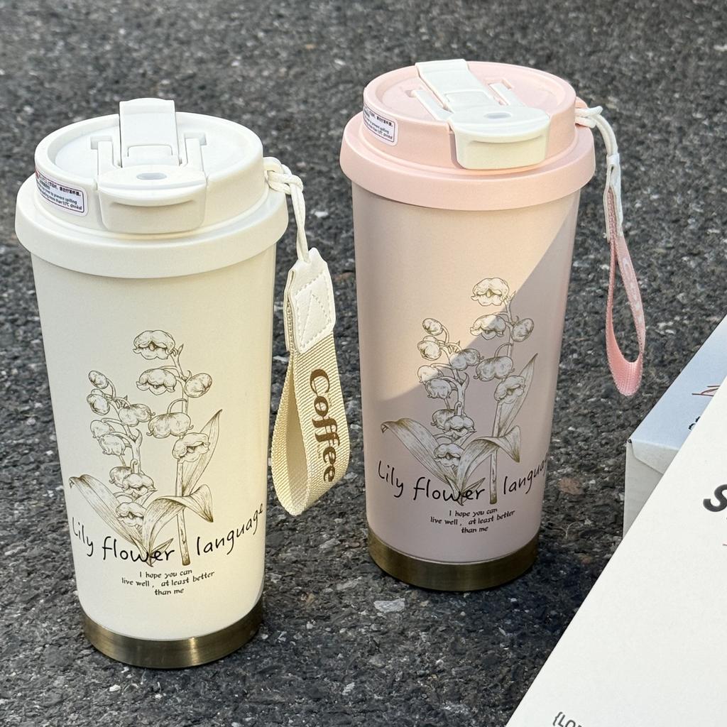 Lily Of The Valley Thermos Cup 316 Stainless Steel Coffee Cup Girls Large Capacity High Value Straw Water Cup
