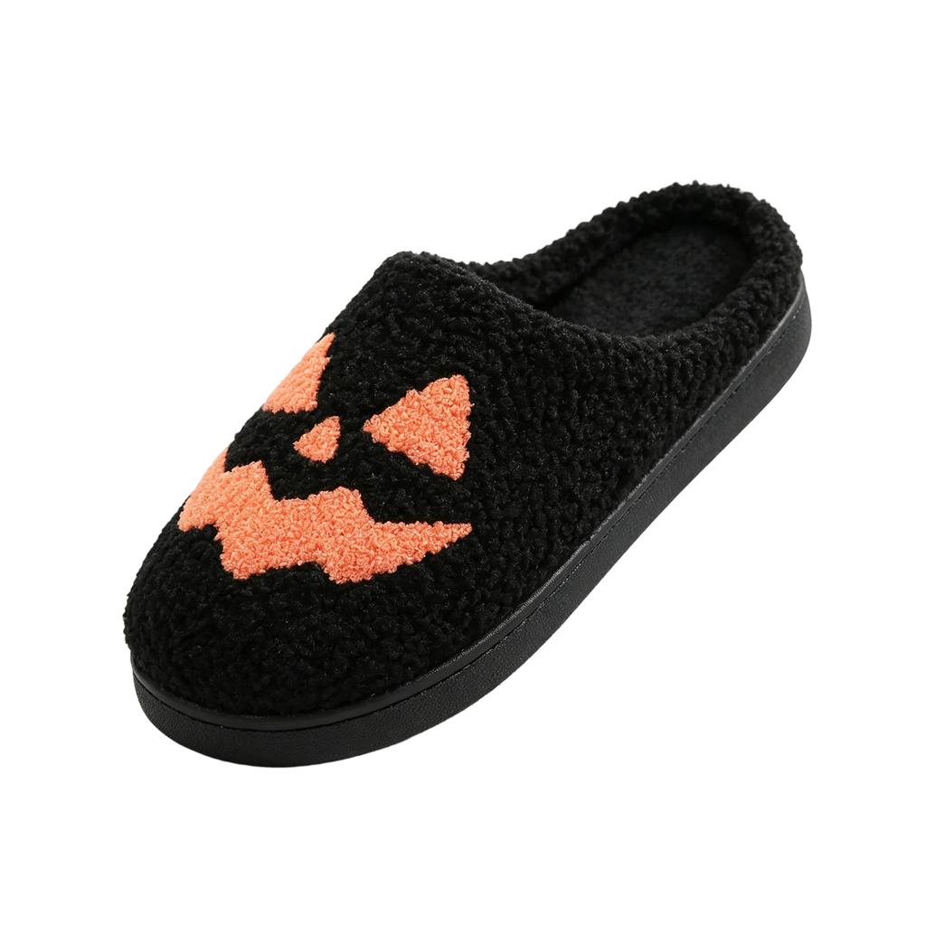 Women's Halloween Pumpkin Embroidered Winter Cotton Slippers