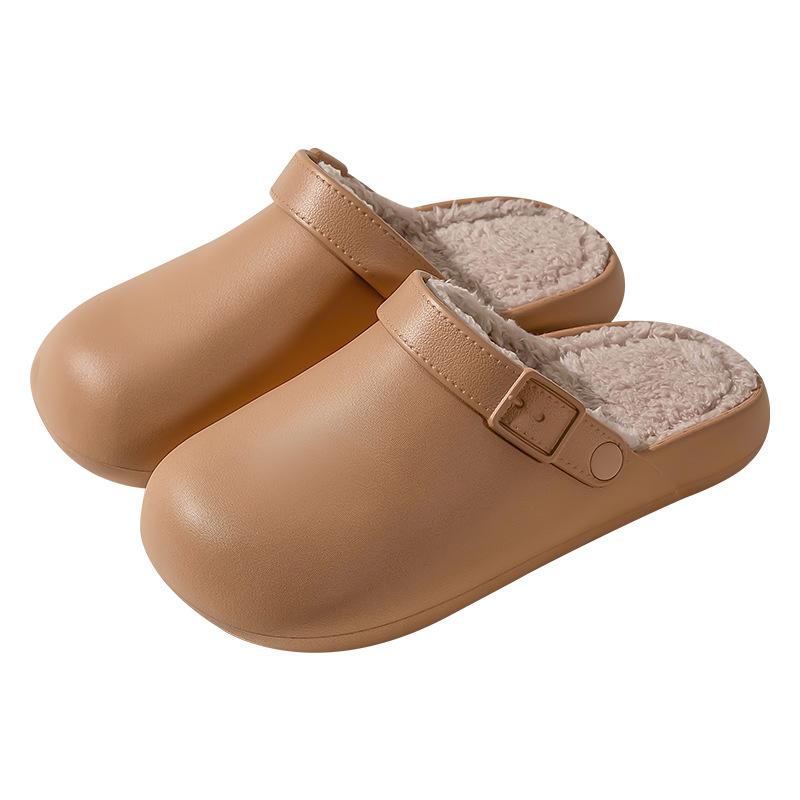 

Водонепроницаемая верхняя одежда хлопок драп женская 2026 зима новая пара простые сумка голова комнатные нескользящие теплые тапочки 44-45 темно-коричневого