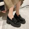 Gothic Chunky High Heels Pumps for Women 2025 Spring Patent Leather Platform Loafers Woman Black Thick Heeled Jk Lolita Shoes