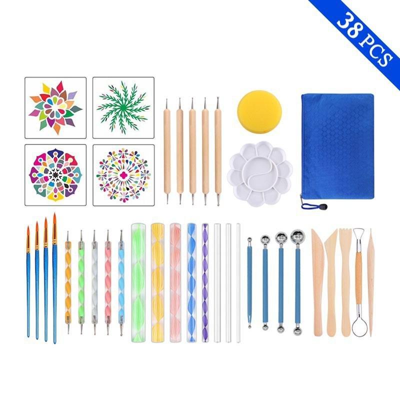 Mandala Grenzüberschreitendes Punktwerkzeug-Set mit Hohlmalvorlagen und bunten Punktierstiften