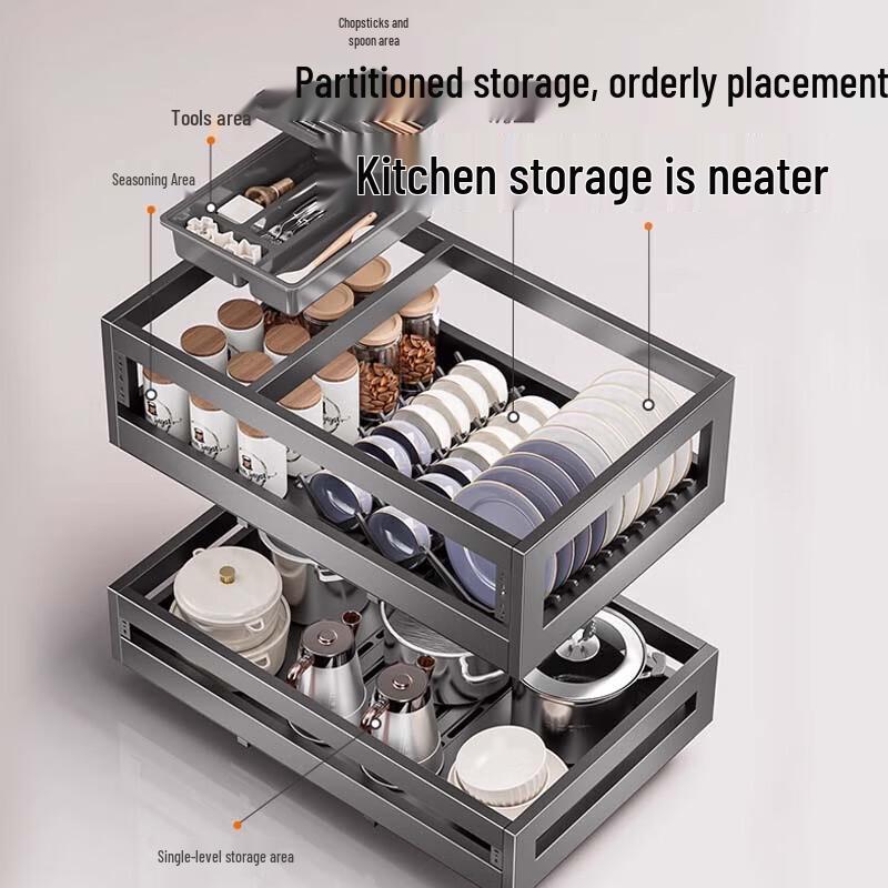 Beifu Double-Layer Pull-Out Kitchen Dish Organizer