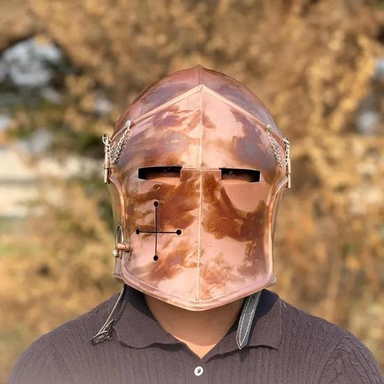 

Copper Commando Barbuta Helmet Knight Armor Steel Helmet LARP Cosplay Halloween Costume Visored warrior Helmet.