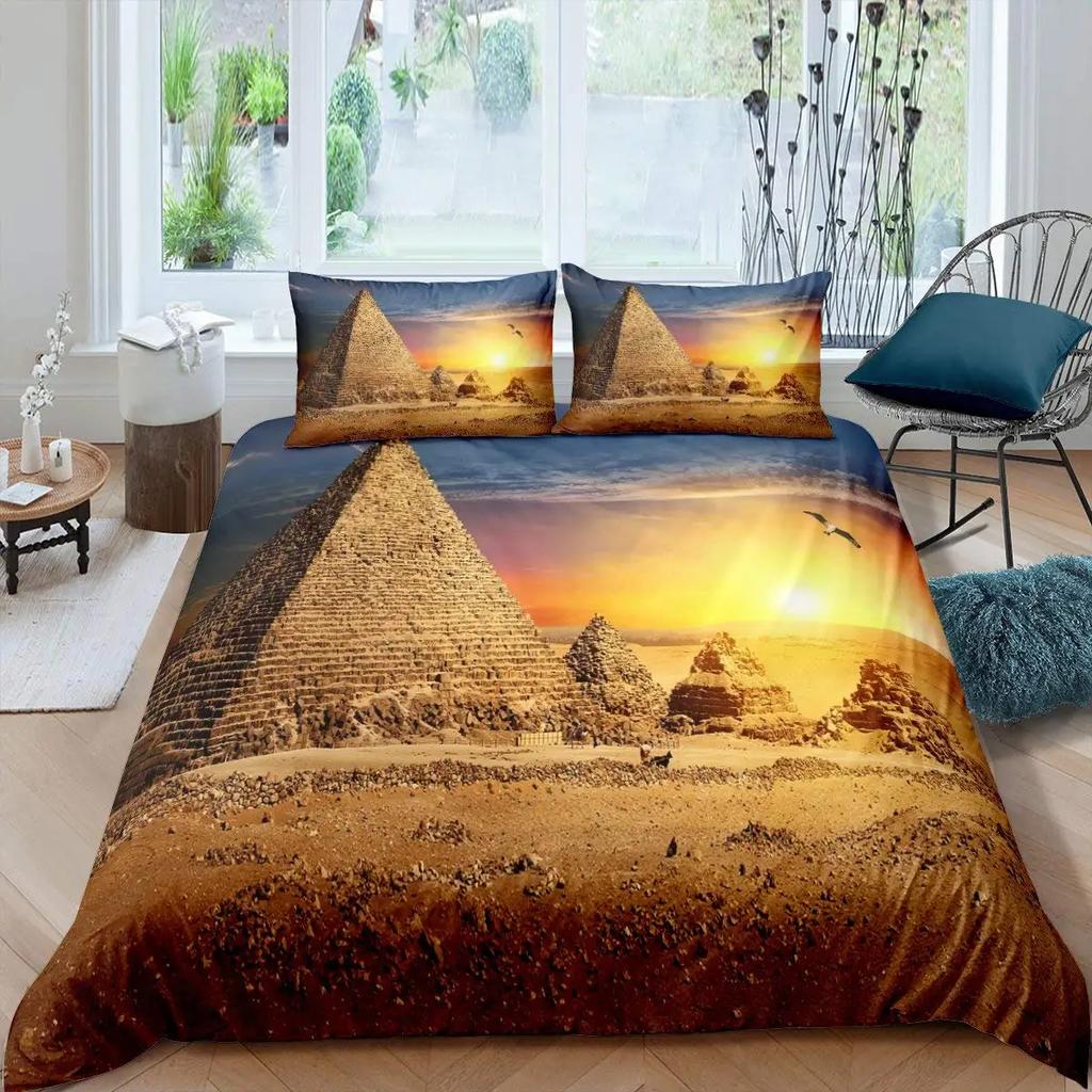 Forntida egyptiska pyramider Sängkläder Set Klassisk arkitektur Påslakan Sängkläder King Twin Queen Dubbel Polyester Täcke