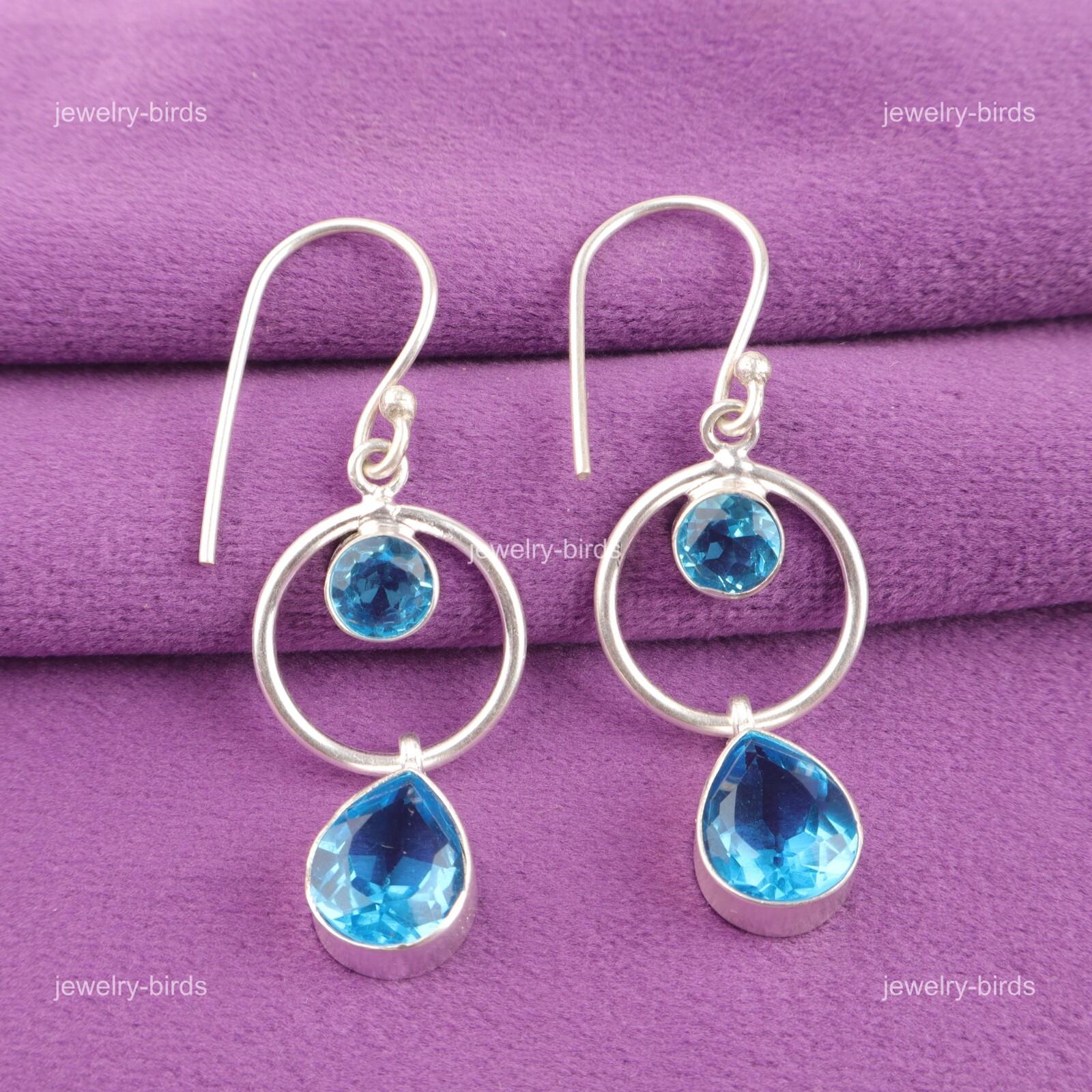 

Швейцарский голубой топаз драгоценный камень 925 стерлинговое серебро День матери висячие серьги EE-140-18