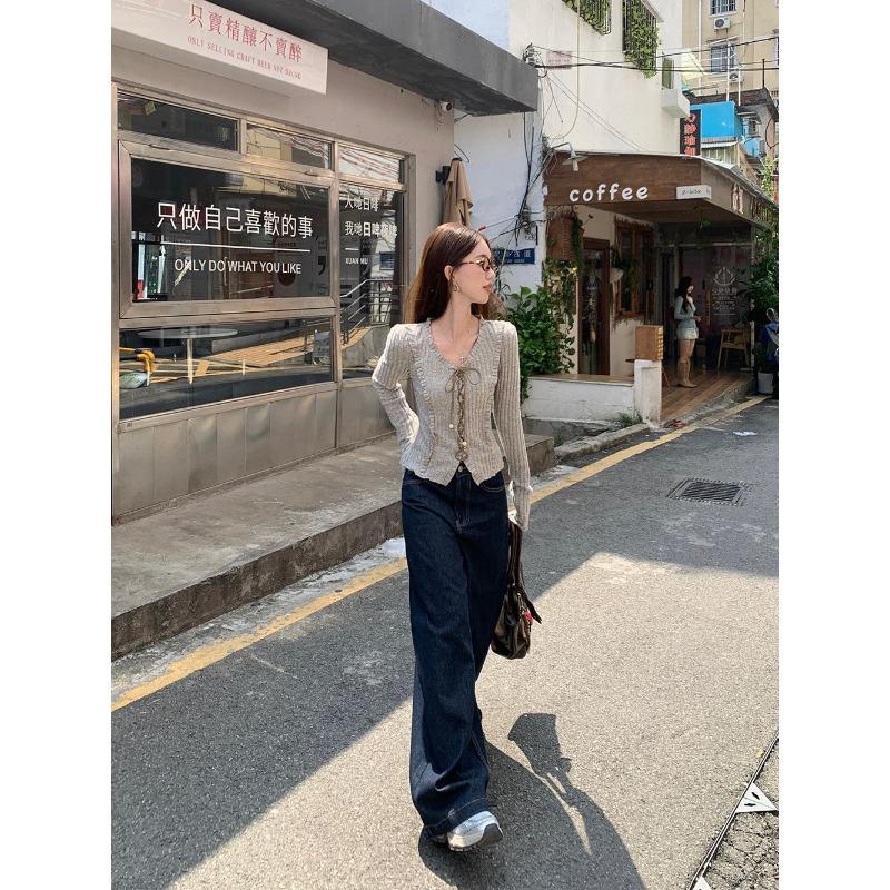 Spring Autumn Ruffles Bandage Slim T-shirt Women Long Sleeve Solid Color All-match Vintage Tee Top Pullovers