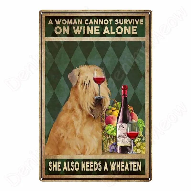 Vintage Bulldog Tin Sign for Home Wall Decor, A Woman Cannot Survive On Wine Alone, Funny Cat, Dog Metal Sign, Bar Decor