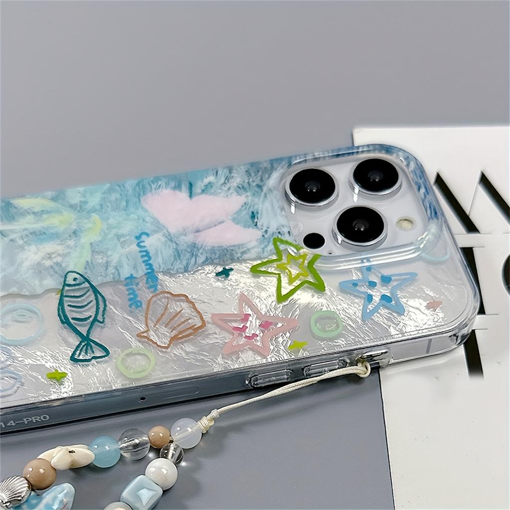 Summer Ocean Fish Butterfly Case For iPhone 16 15 14 13 12 11 Pro Max Plus With Lovely Starfish Bracelet Anti-Lost Cove