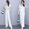 Summer Sports Suit for Women, Fashionable, Slim, Short-sleeved, Wide-leg Pants, Casual Two-piece Set