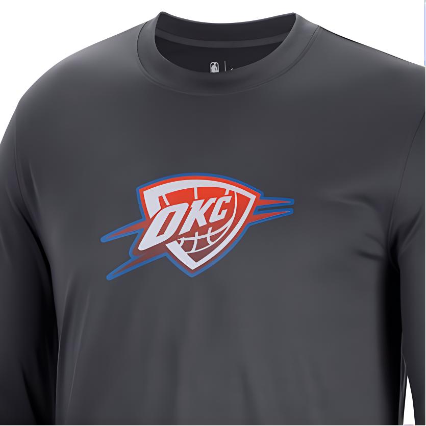 Nike Thunder Team NBA Logo Print Comfortable Breathable Straight-Cut Long Sleeve T-Shirt Men Tops Gray DN8505-060