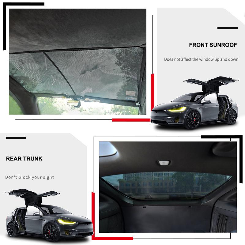 For Tesla Model X 2024 Front Rear Shield Glass Roof Sunshade Skylight Mesh Net Sunroof Blind Shading ModelX Sun Shades Visor