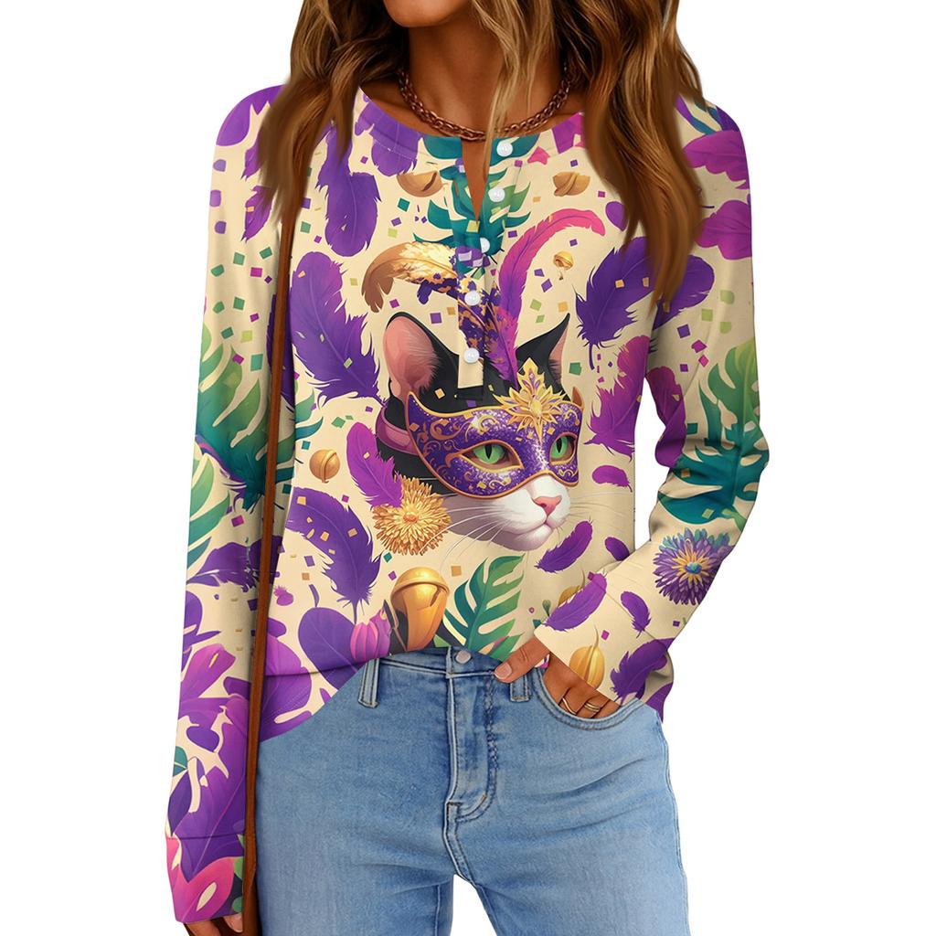Women's Fashionable Loose Long Sleeved Carnival Printed Casual Top