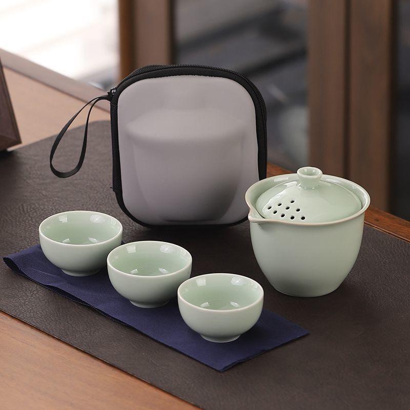 Travel Tea Set, Outdoor Portable Teapot, Camping Tea Drinking Equipment, Ceramic Quick Cup, Office Gongfu Tea Brewing Teapo