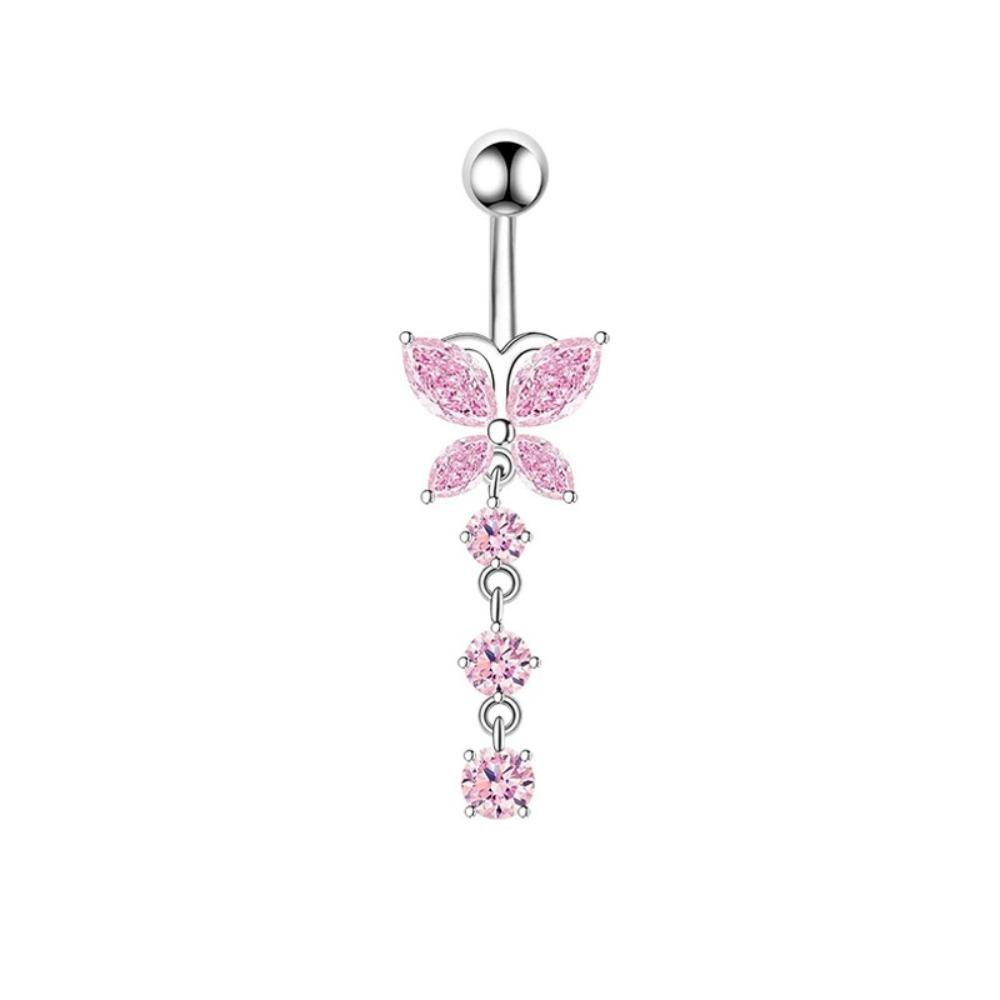Heart Shape Belly Button Ring Pink Zircon Dangle Belly Ring Navel Piercing Jewelry  Body Jewelry