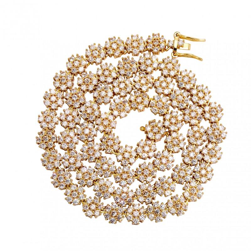 Gold Zircon Chain Necklace - Cool Tennis With Floral Design Hip Hop Style Men Women