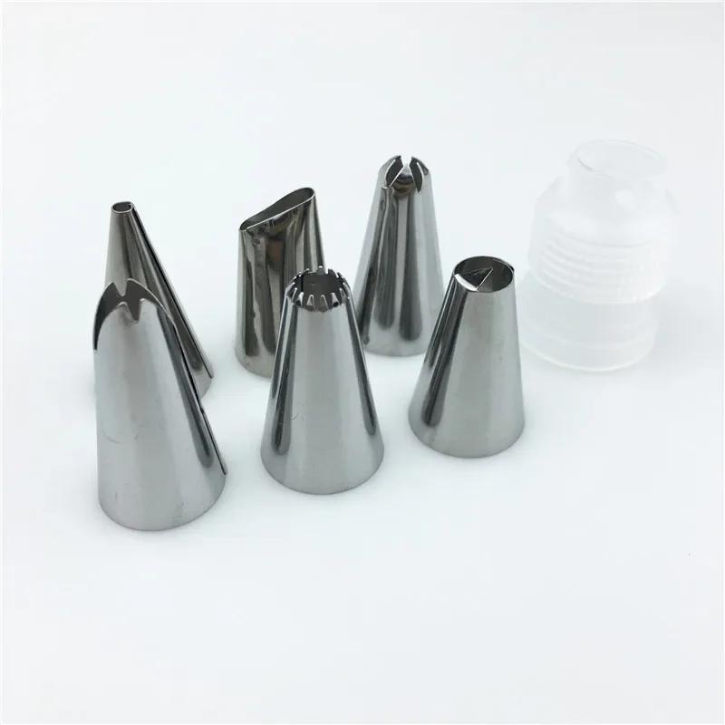 6 Stainless Steel DIY Cake Decorating Tips Set, 8Pcs/Set Silicone Kitchen Accessories Icing Piping Cream Pastry Bag