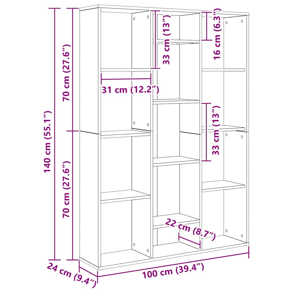 Room Divider Bookshelf Concrete Grey 100 x 24 x 140 cm Wood Based Material
