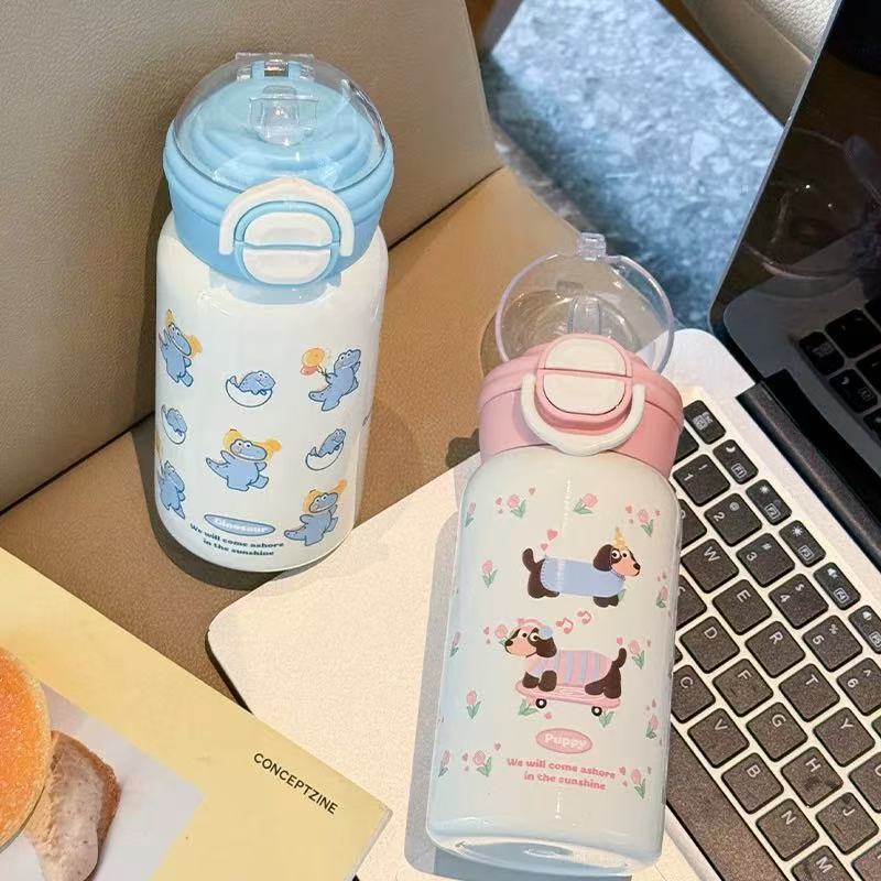 Söt 500ML Vakuummugg Isolering Eller Kylning Högkapacitetsisolerad Mugg Termosmugg för Studentbarn Sugrörsmugg Gåva