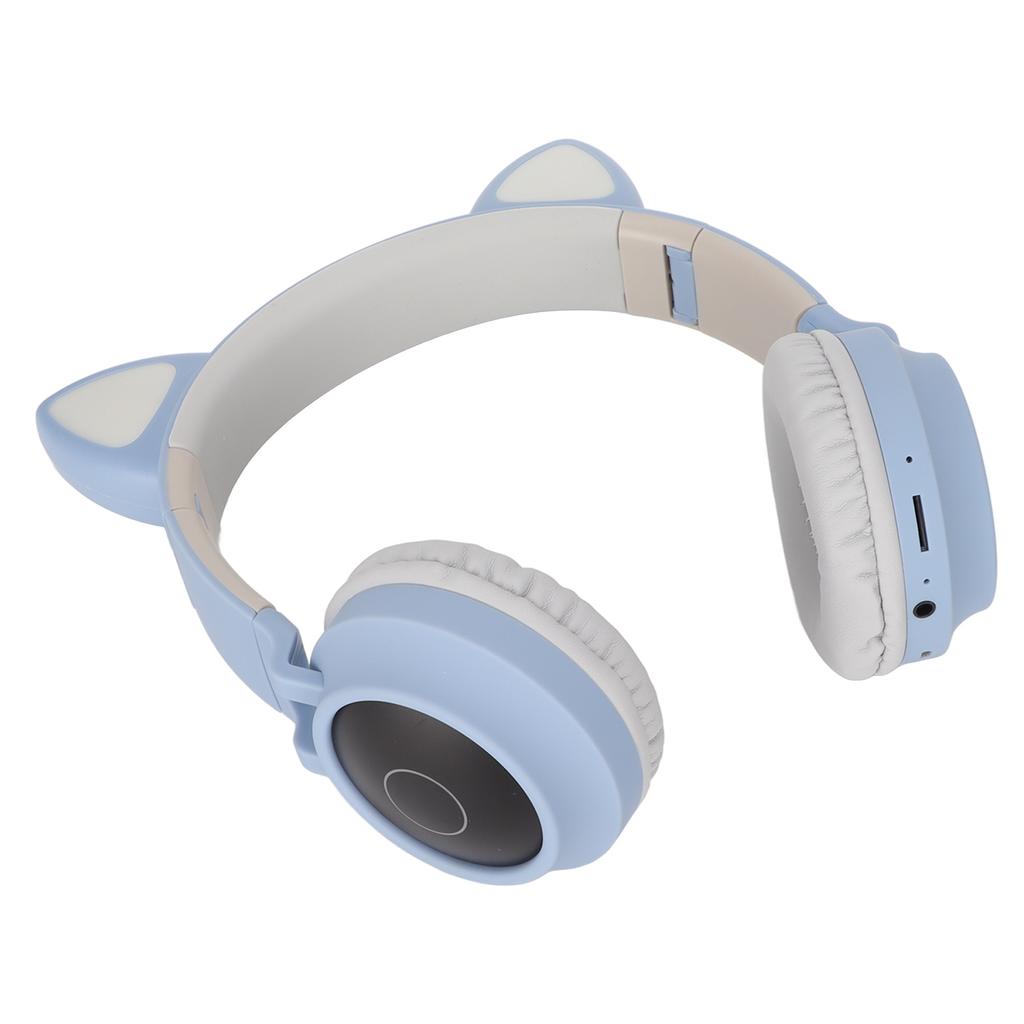 Cat Ear Gaming Headphones Deep Bass LED Light Foldable Cute Cat Ear Headset with Soft Earmuffs Blue