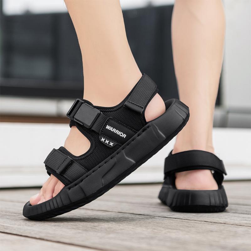 Warrior Stylowe Minimalistyczne Wygodne Wszechstronne Codzienne Modne Sandały Plażowe Sandały Męskie Czarne WSL(WZ)-155102