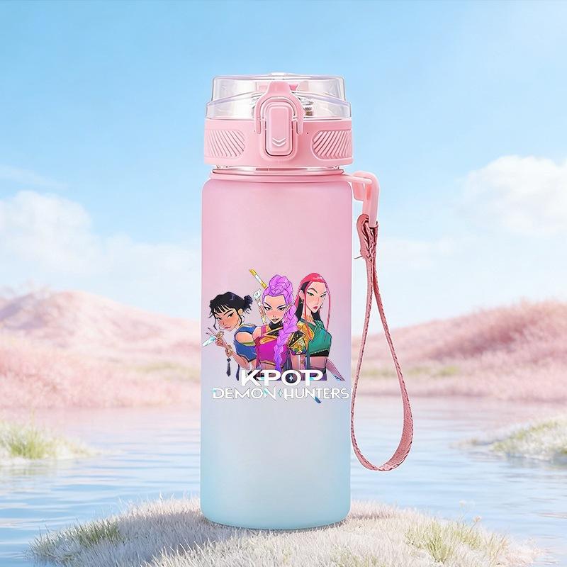 600Ml Water Bottler Cartoon K-Pop Demon Hunters Printed Character Water Cup Large Capacity Outdoor Portable Rope Drinking Bottle for Boy Girl Gift
