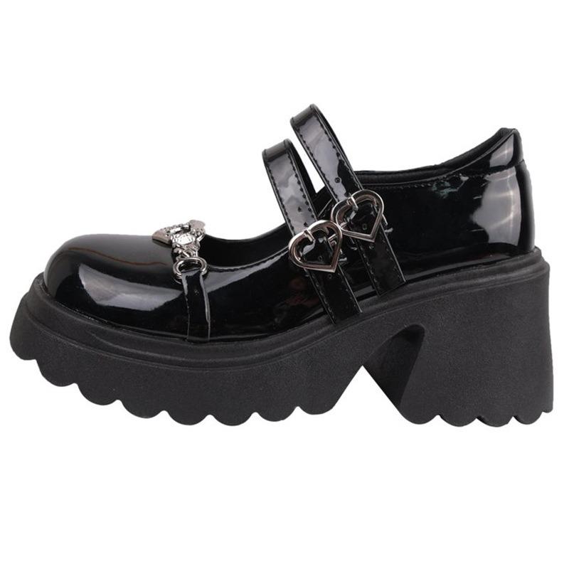 New Black Women's Summer  Style Thick-heeled High-heeled Shoes Round Toe Japanese Style Jk Shoes Thick Sole Mary Jane