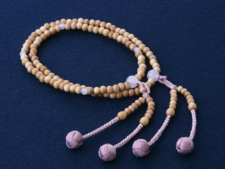 Kyobutsun Hayashi Buddhistische Gebetsperlen, Shingon-Buddhismus, 8 Zoll, Buchsbaum mit Rosenquarz (Damen), Formal, Authentisch, [Gebetsperlen-Taschenset]