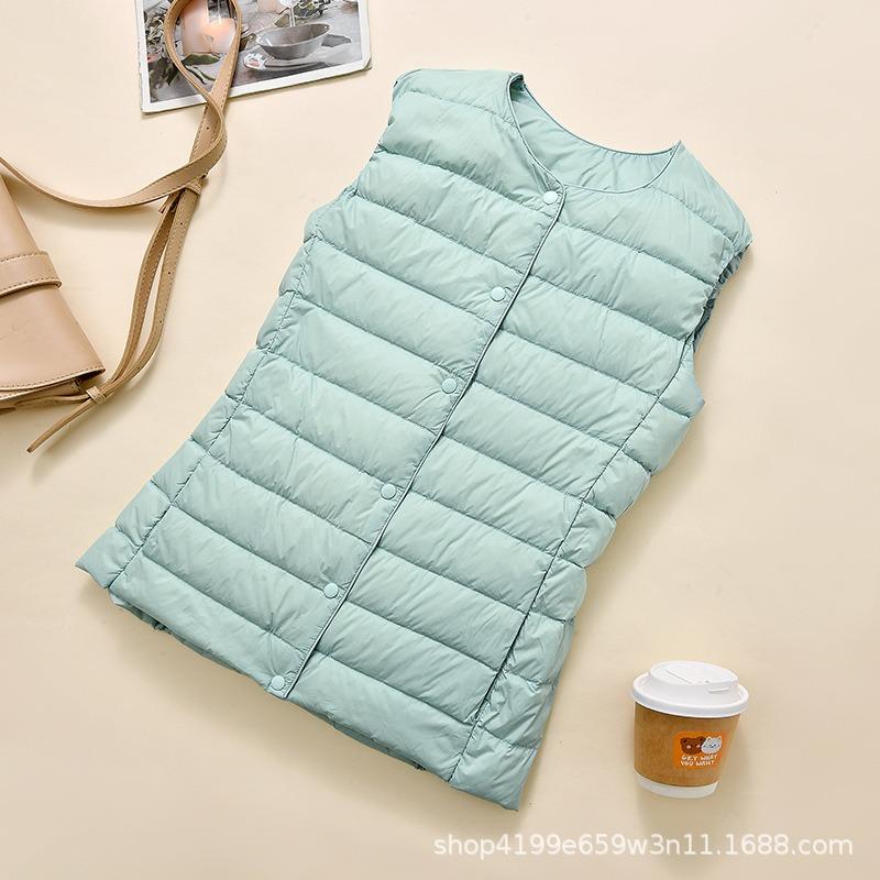 Light down jacket, women's liner, vest, short round neck, collarless light vest