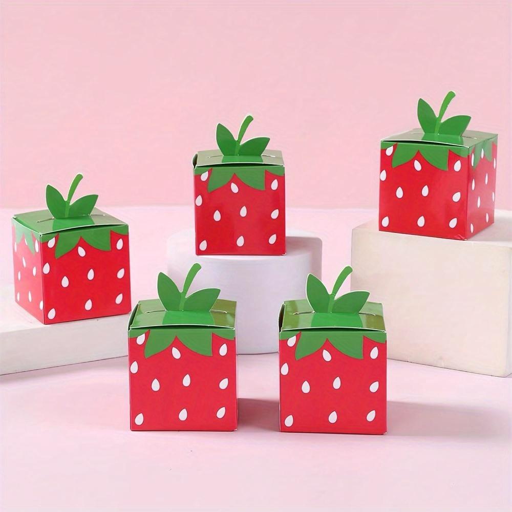 50pcs Strawberry Gift Boxes Cute Fruit Strawberry Party Treat Box Gift Wrap Box for Themed Birthday Party Jewelry Making Display & Packaging Supplies