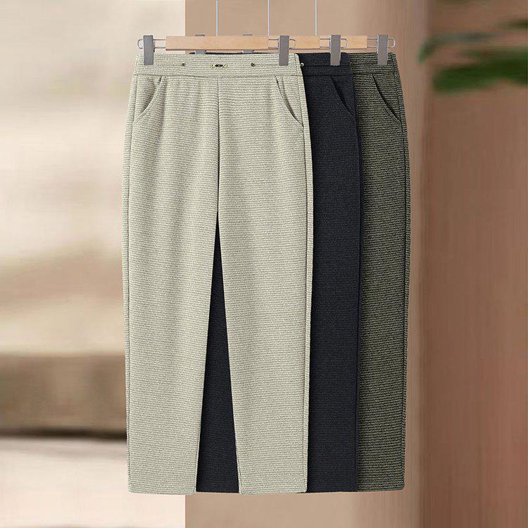 

Chic Plus Size High Waist Straight Leg Pants for Spring/Autumn - Elegant Slimming Fit for Middle-Aged Women 5XL
