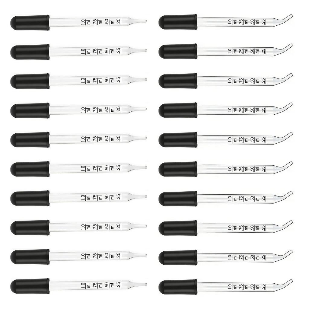 20 Stück Labor-Flüssigkeitspipetten 1 ml Klare Glas-Messpipetten mit Weichen Gummiköpfen zur Messung von Ölflüssigkeiten
