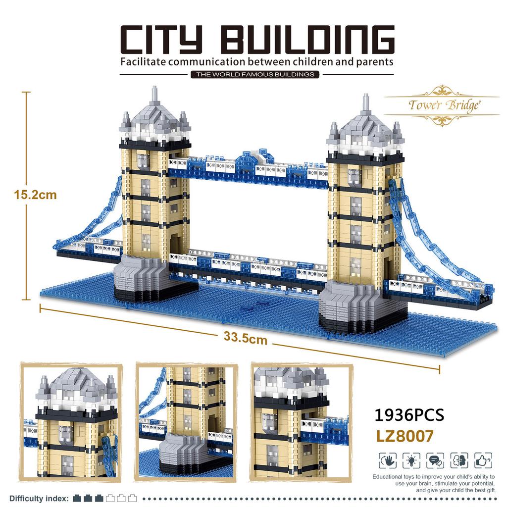 World Famous Architecture Micro Diamond Block Tower Bridge London England Small Construction Brick United Kingdom Nanobrick Plaything