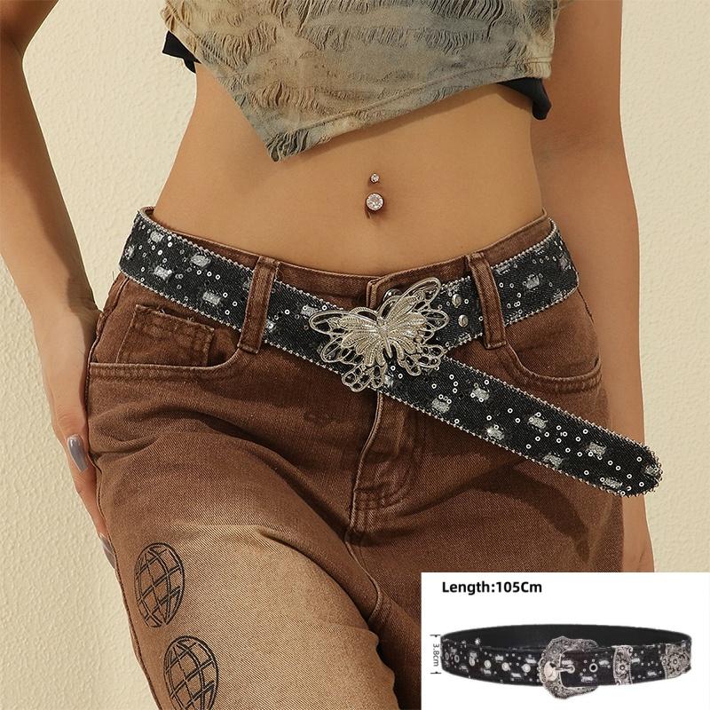 Personality Gothic Rhinestone Belts For Women Girl Fashion PU Leather Belts Western Cowboy Y2K Retro Jeans Skirt Decor Waistband