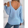 Women's Sweatshirt - Versatile Casual Solid Colour Cable-Knit Off-the-Shoulder Bell-Sleeve Knitwear