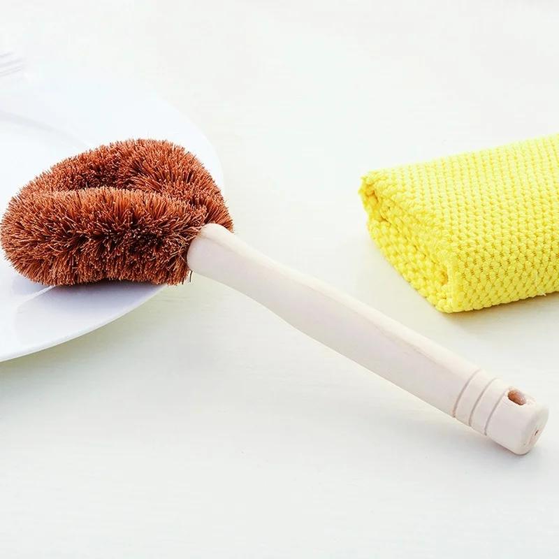 3 Stück/Los Kokospalme Spülbecher Topfbürste Antihaft-Ölpfanne Langer Griff Reinigungs-Schrubbschüssel Artefakt Küchenreinigungswerkzeuge